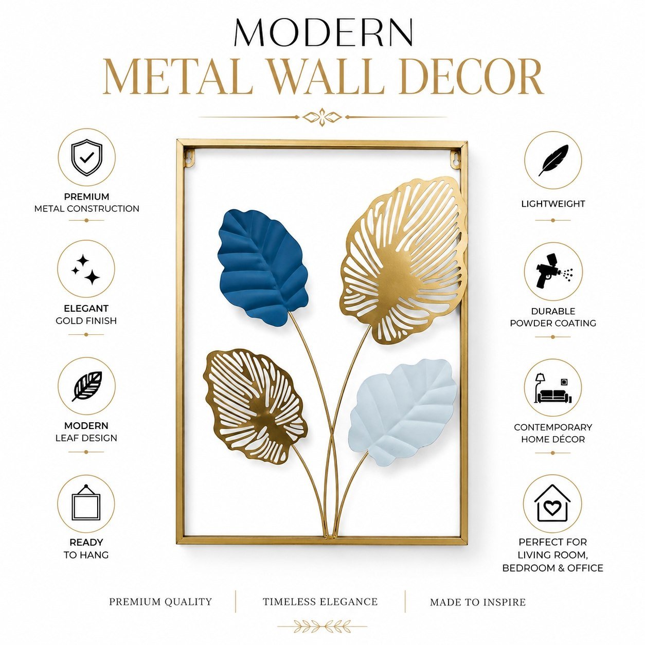 Modern Metal Wall Decor with Leaf Design, 40 x 60 cm - Image 8