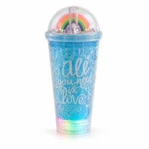 Glitter Tumbler Bottle with LED Base & Rainbow Dome Lid, 500 ml